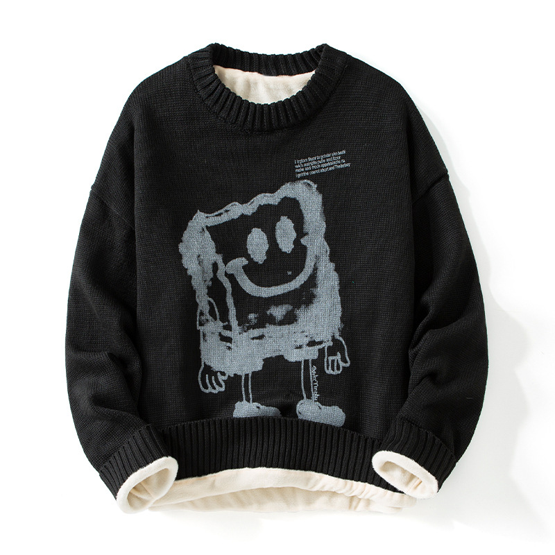 Sweater men's autumn and winter new style American round neck couple's printed loose casual simple versatile plus velvet_voghion.com
