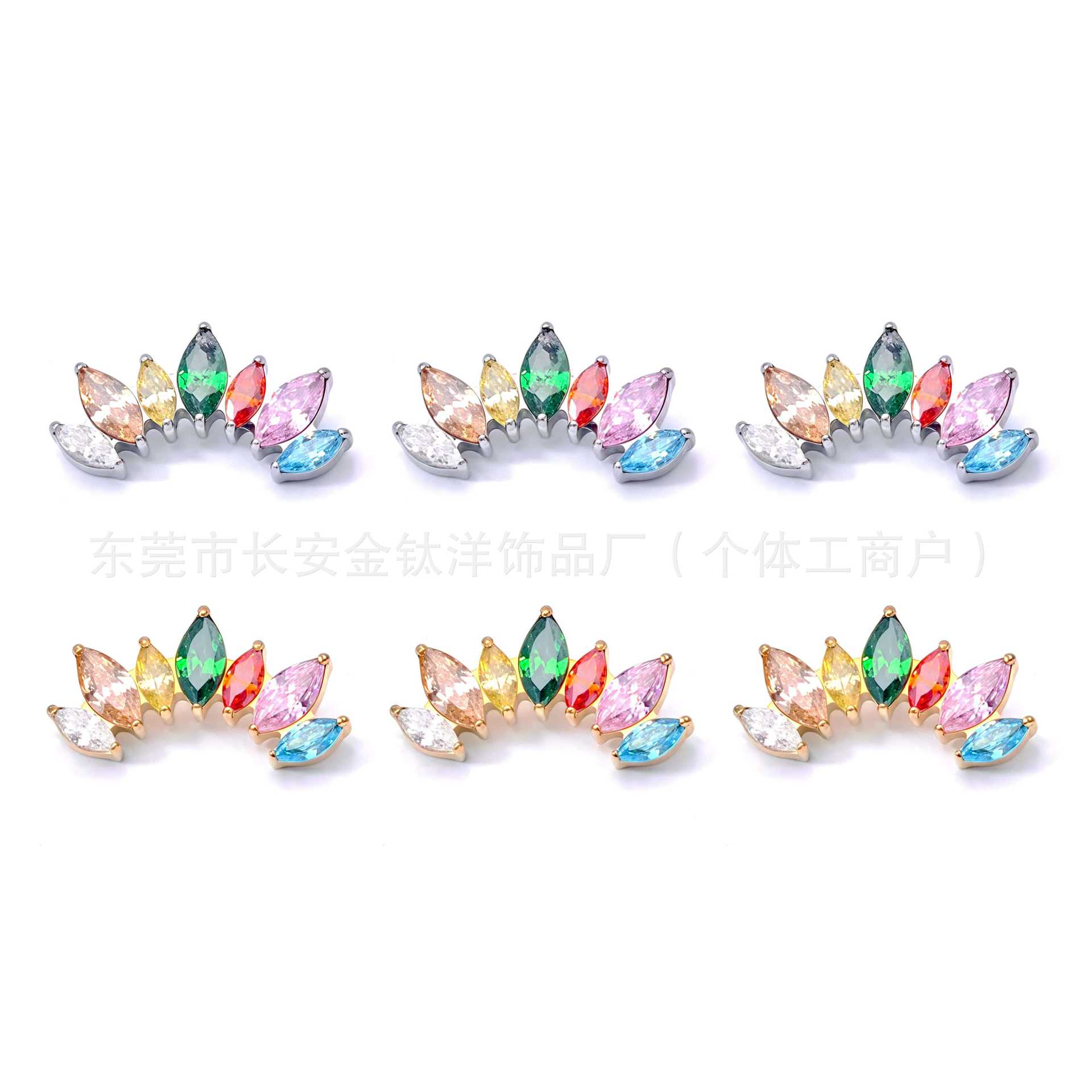 F136 Titanium 18K Gold-Plated Seven-Leaf Marquise Ear Lip Nose Stud Piercing Jewelry detail image 8