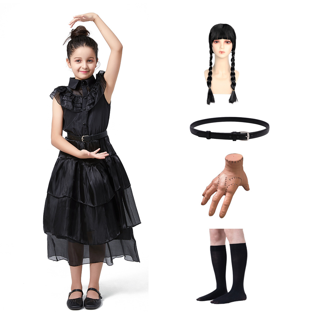 Adams cos ropa vestido de gasa Miércoles Adams negro vestido de gasa Adams Cosplay ropa en stock