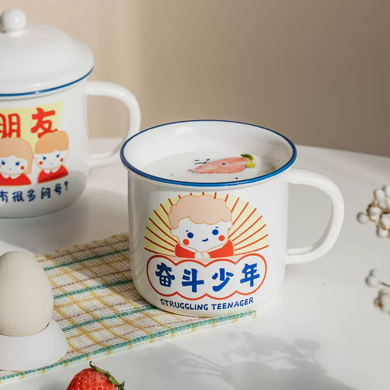 复古陶瓷马克杯带盖仿搪瓷杯家用办公室茶缸大容量喝水杯批发杯子