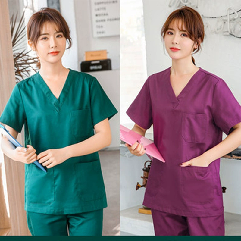 Внешняя торговля Одежда для ручной стирки Операционная Женская доктор с короткими рукавами Весенне-летняя тонкая изолирующая Рабочая одежда из чистого хлопка Сплит-костюм