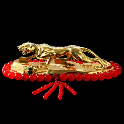 Car ornaments – car decoration large 21cm - 21cm-alloy-base-diamond-leopard-long-red-agate-beads