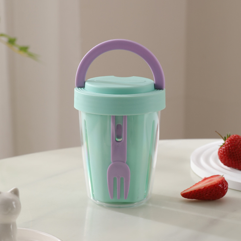 フォーク付きフルーツカップ携帯型蓋付きサラリーマン外付け学生専用朝食サラダカップオート麦カップ保存箱|undefined