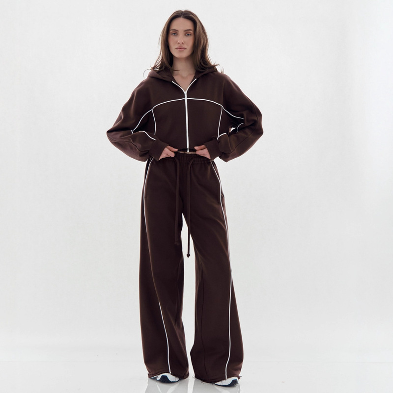 2025 Amazon Cross-Border Casual Suit Women's European and American Street Style Long-Sleeved Hooded Cardigan Elastic Pants Two-Piece Set