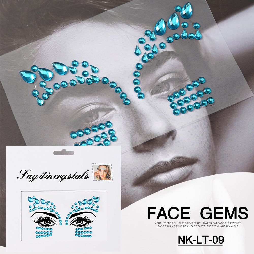 Pegatinas de tatuaje facial pegatinas de cristal pegatinas de cejas pegatinas faciales pegatinas de diamante de agua decoración acrílica estilo europeo y americano