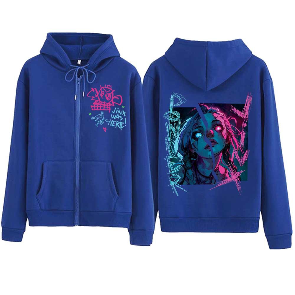 Hot Anime Arcane-Jinx Zipper Hoodie Harajuku Pullover Tops