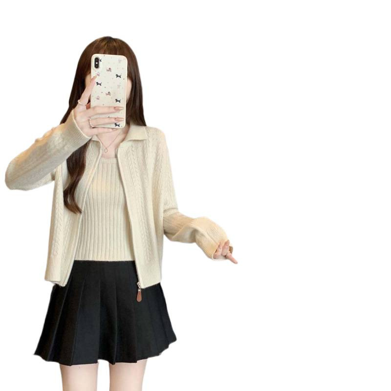 2025秋冬新款开衫背心百搭毛衣针织套装女大码短款显瘦上衣两件套|undefined
