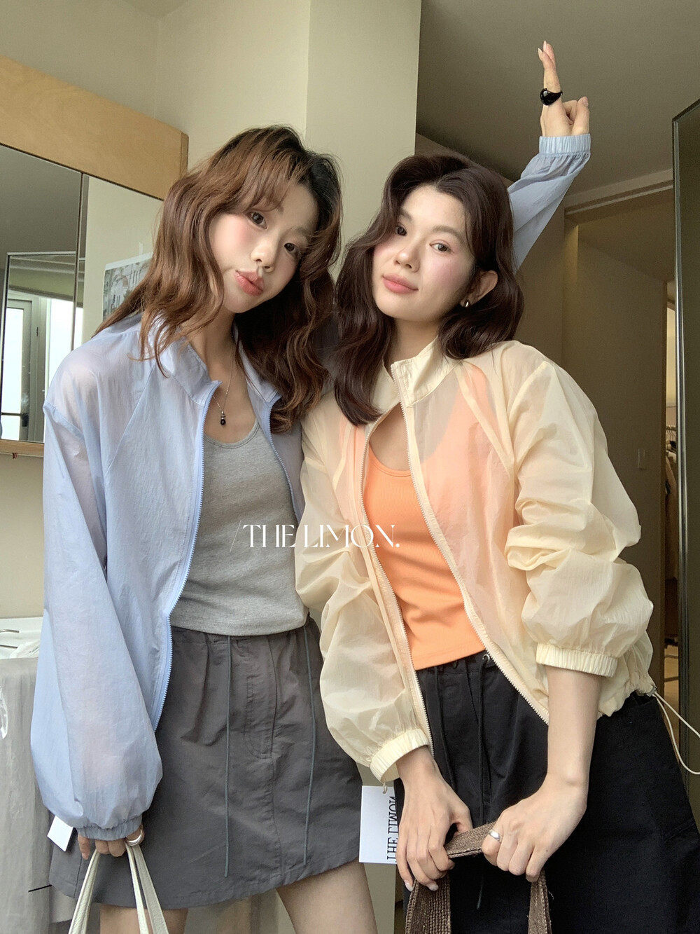 Áo chống nắng nữ dáng dài cổ đứng rút dây phong cách trẻ trung — Xám cacbon, Xám tím, xanh lam, màu cam chi tiết 4