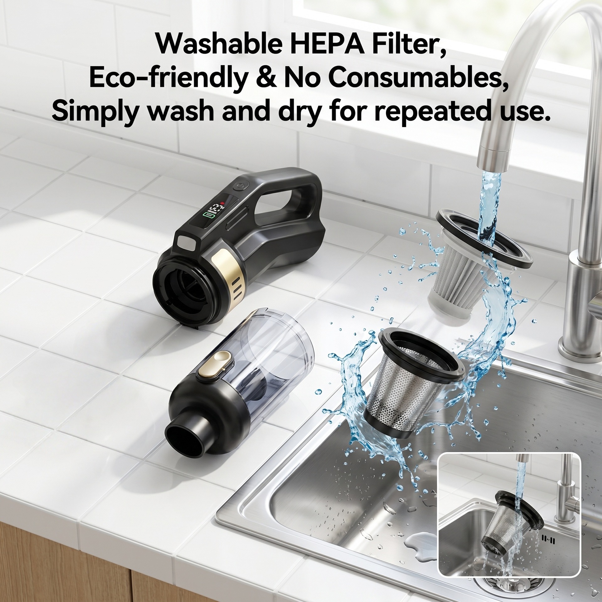 Car-mounted wireless vacuum cleaner, handheld portable digital display floor mop, multifunctional dust-absorbing and air-blowing device for home and car use