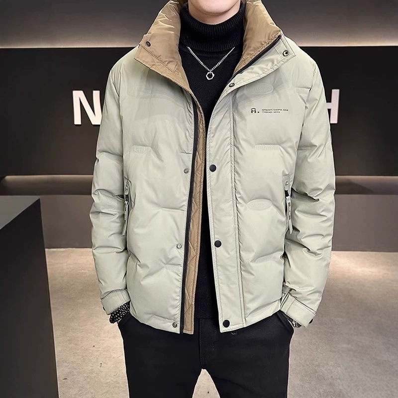 Winter Men's Short Color-Block Stand-Collar Down Jacket Korean Style Slim Fit Fashionable Simple Loose Cold-Proof Warm Coat