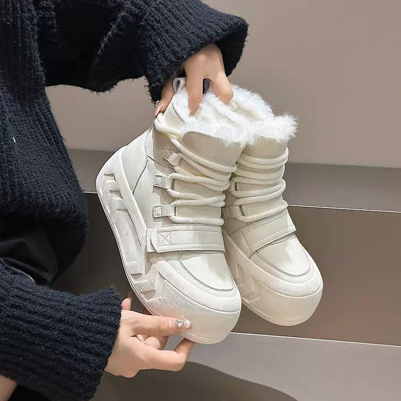 Warm non-slip black white shoes, low boots