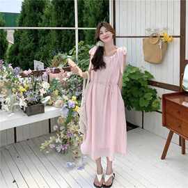 粉色无袖连衣裙夏季女2025新款超仙海边度假风宽松中长款吊带裙