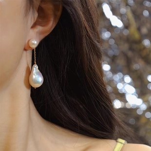 2024 New Vintage Natural Large Baroque Elegant Pearl Earrings Women's Ins Simple Light Luxury All-match Silver Pin Korean Style