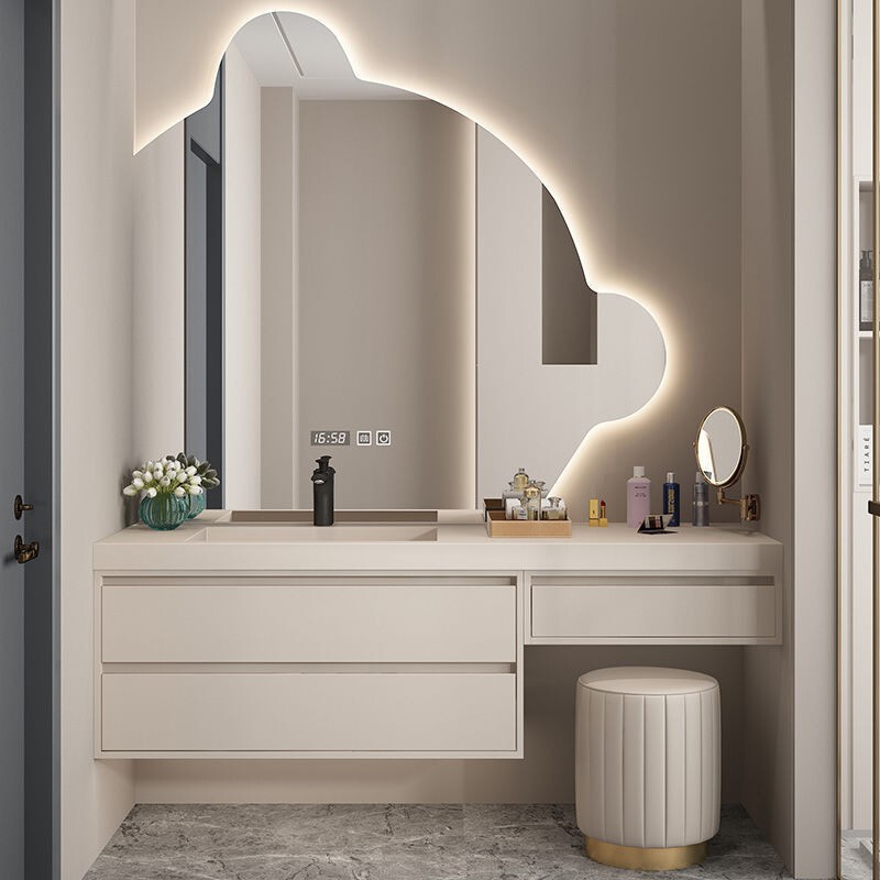 Designer Processed Light Luxury Solid Wood Slate Dressing Table Bathroom Cabinet Combination Smart Bathroom Washstand Wash Basin