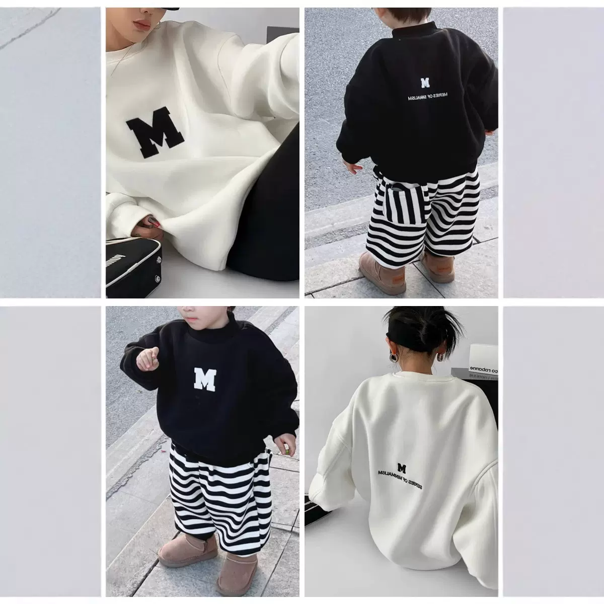 亲子装卫衣2025新款秋装字母M刺绣长袖一家三口全家装婴儿连体衣