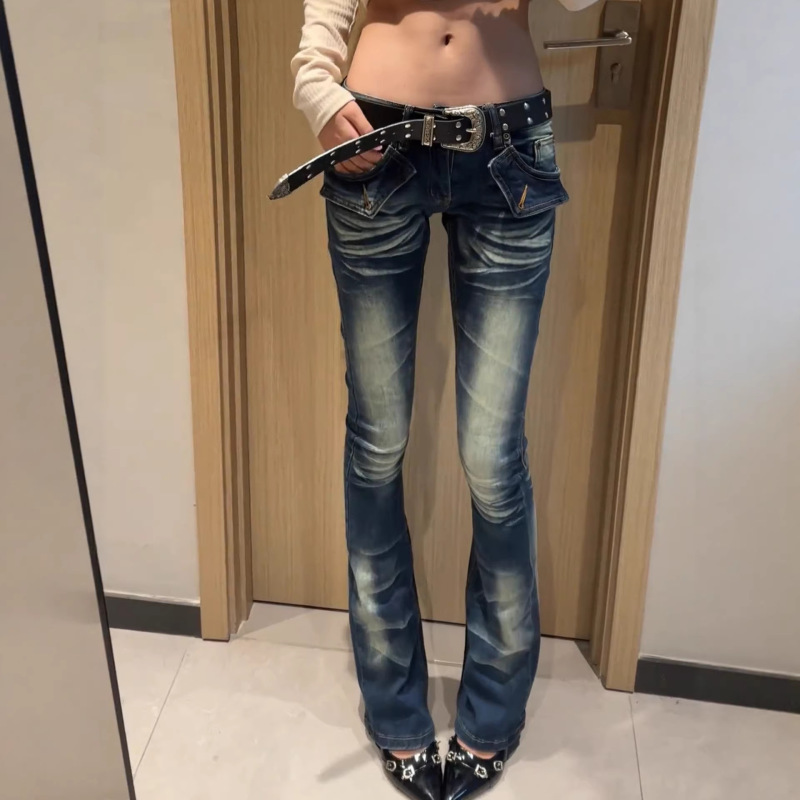 Retro Y2K Spicy Girl Low-Waist Flared Jeans for Women, Spring Design with Embroidery, Slim Fit, Flattering, Tight Flared Pants Retro Y2K Spicy Girl Low-Waist Flared Jeans for Women, Spring Design with Embroidery, Slim Fit, Flattering, Tight Flared Pants
