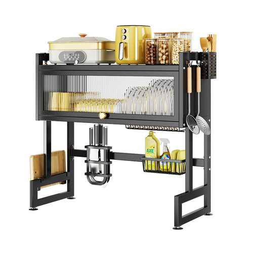 Kitchen household storage rack draining dish rack sink dish storage rack with cabinet door dustproof dish draining rack