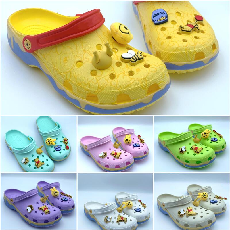 New Croc Shoes Cartoon Winnie the Pooh Pendant Men's and Women's Casual Breathable Soft Sole Beach Shoes Sandals and Slippers