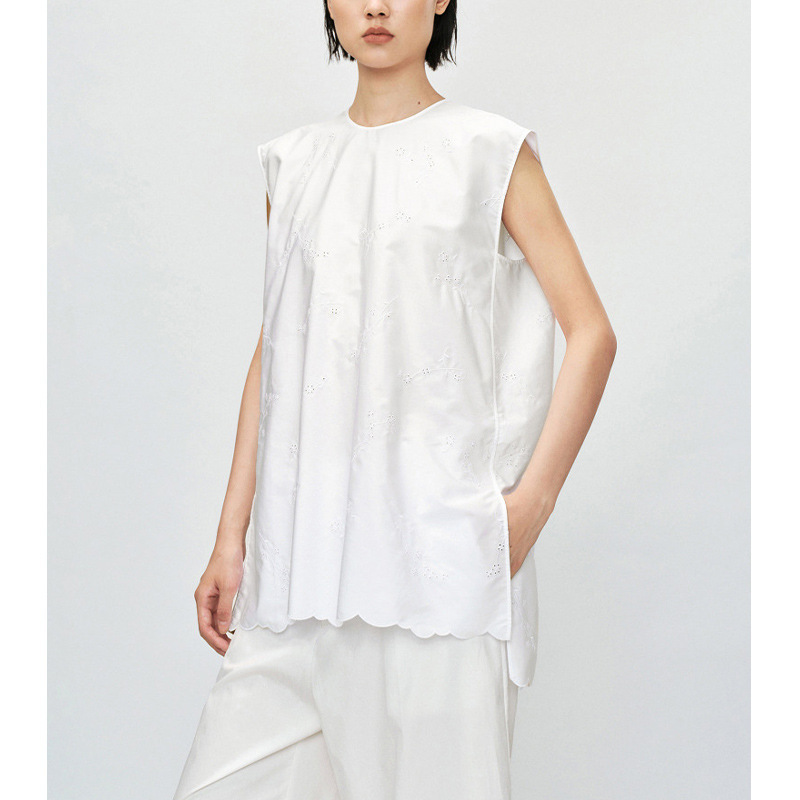 [Ls Order] 2026 Summer New Casual Printed Sleeveless Round Neck Shirt for Women, Elegant and Versatile White Vest