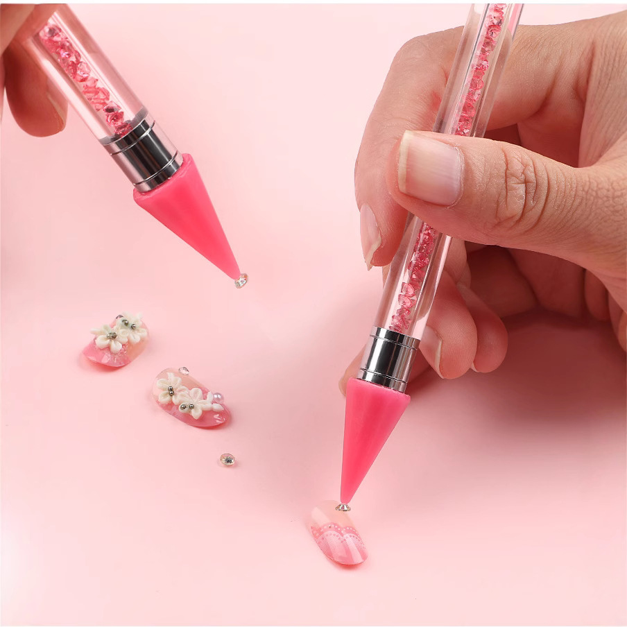 Pluma de belleza de uñas transfronteriza Nueva joyería de uñas rhinestone punto crayón de diamante de acero inoxidable de doble cabeza de doble uso