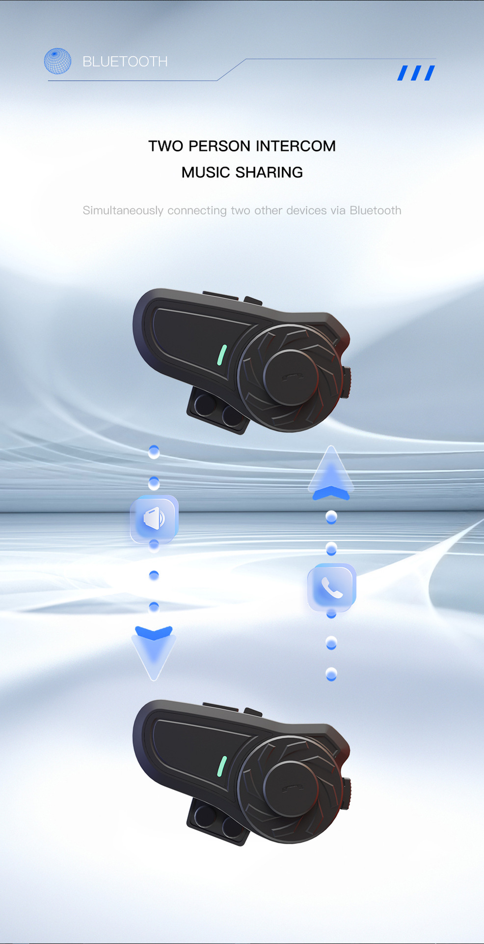 Riding Helmet Bluetooth Intercom Headset Double 800 m Intercom Qualcomm Scheme with Music Distribution and Third Party