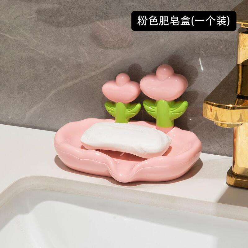 免打孔家用花朵香皂盒洗手台皂碟高档肥皂收纳轻奢沥水创意肥皂盒|undefined