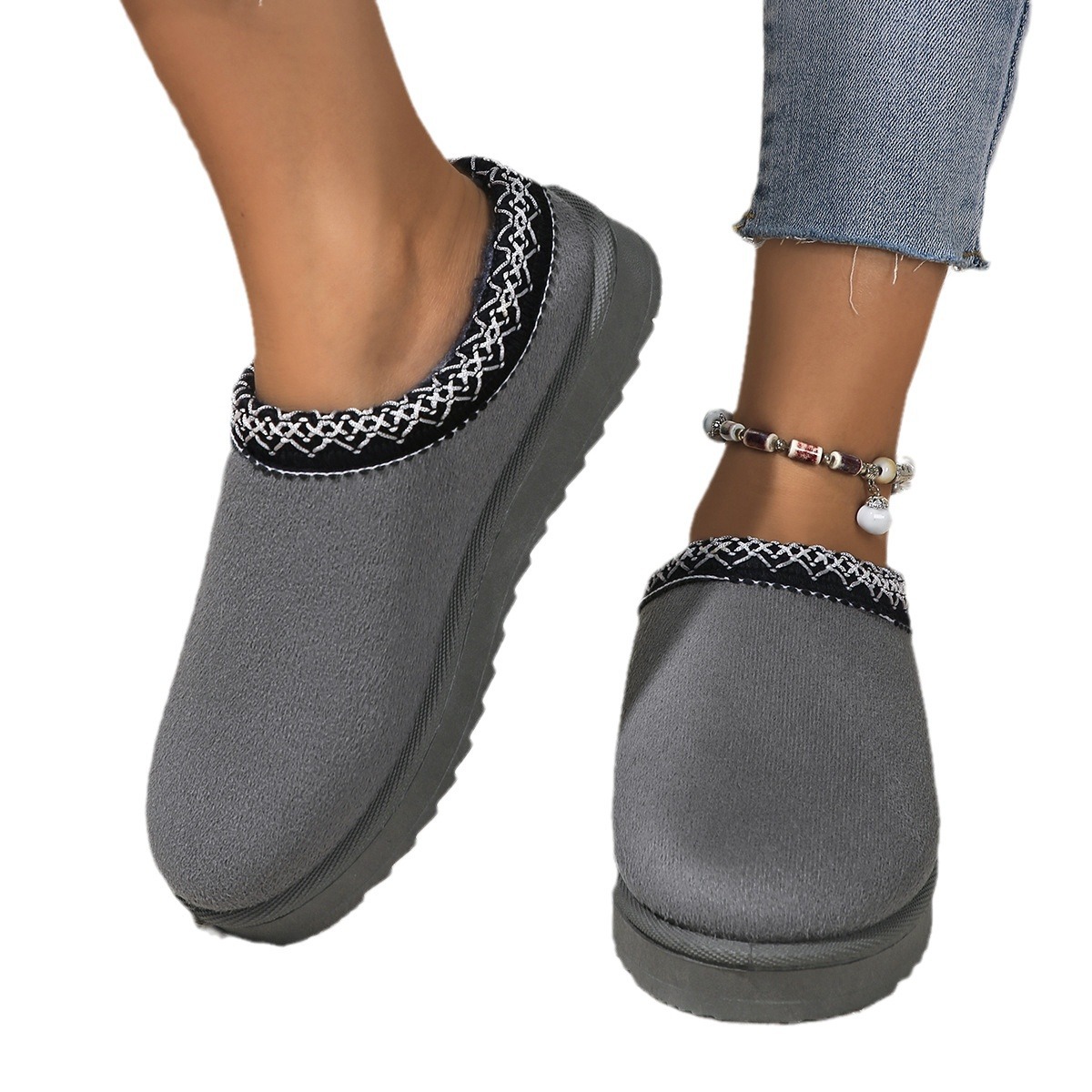 Lace ethnic fashion snow boots women's shoes semi-drag cotton shoes autumn and winter indoor outdoor_viptrois.com