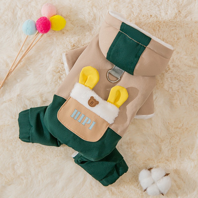 Perro de otoño e invierno, bolsillo de algodón acolchado cálido grueso, chaqueta acolchada de algodón de cuatro patas, gato Teddy Bichon, ropa para perros