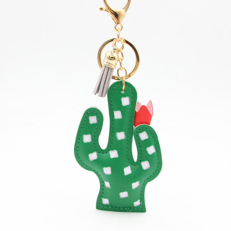 Pu Leather Material Cute Cactus Strawberry Pu Leather Women's Bag Pendant Keychain