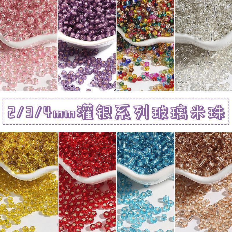 2/3/4mm glass transparent filled silver beads loose beads handmade glazed beads diy bracelet necklace accessories