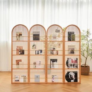 Japanese-Style Rattan Solid Wood Screen Partition Movable Foldableing Small Apartment Blocking Entry Magazine Bookshelf Bedroom Home