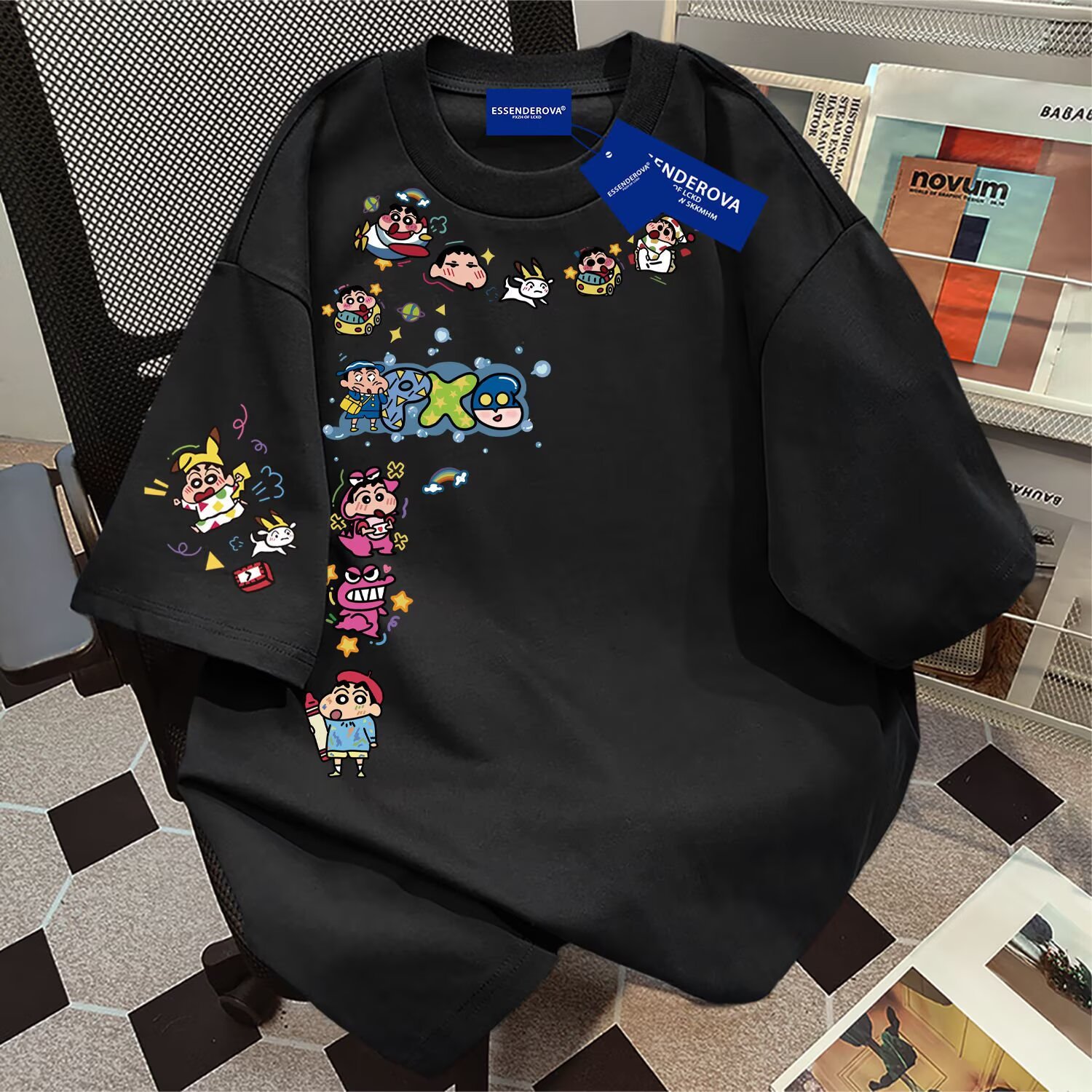 2025 Summer Pure Cotton Printed Short-sleeved T-shirt Crayon Shin-chan Junior Casual All-match Loose Crewneck T-shirt for Men