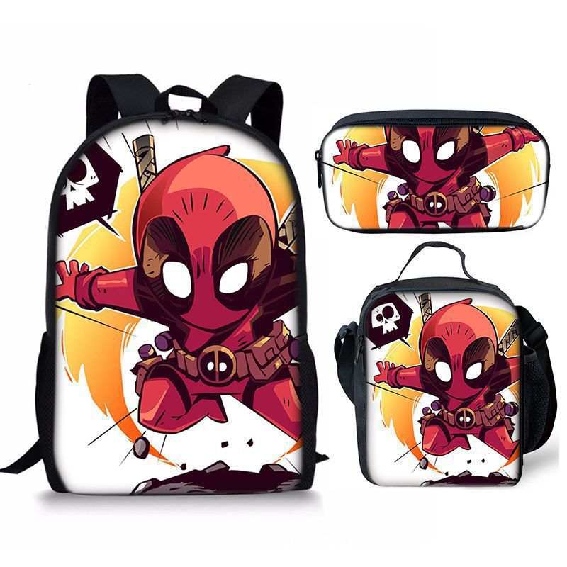 Nuevo deadpool Deadpool paquete de comida de tres piezas bolsa de lápices estudiante mochila de bebé Amazon lindo todo fósforo portátil