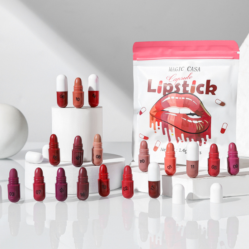 MAGIC CASA18 color capsule lipstick suit durable waterproof non-stick cup mini matte lipstick cross-border wholesale