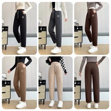 2025年冬季新款加绒加厚直筒哈伦裤运动休闲保暖裤子高腰中年女裤