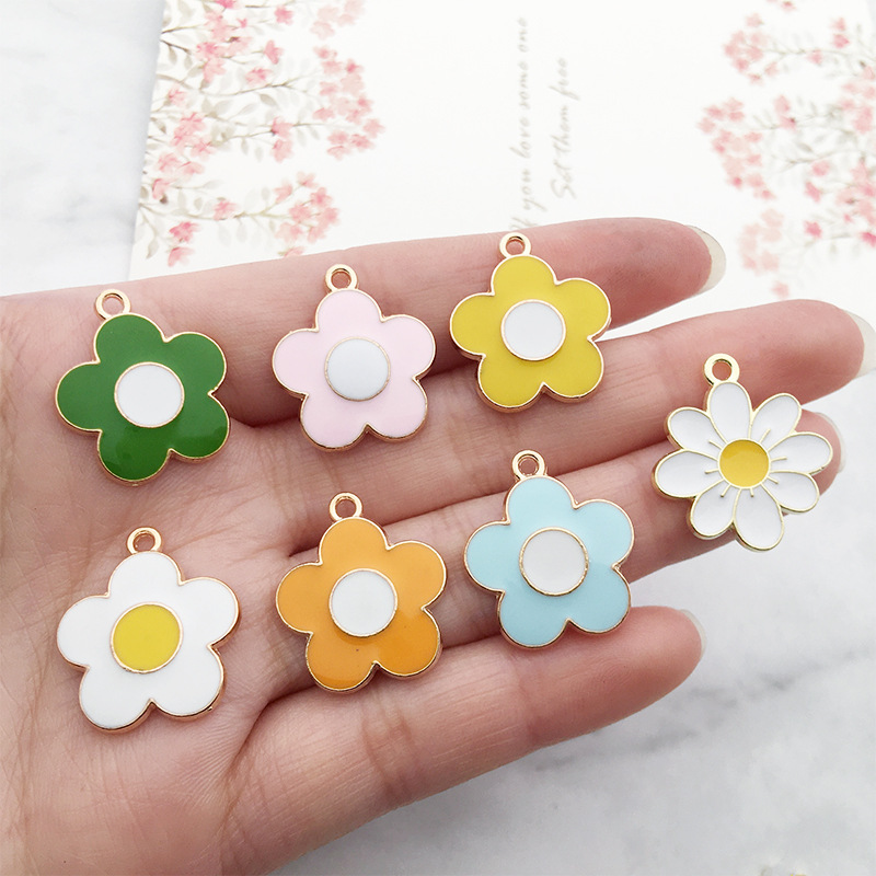 1 gota de aceite flor girasol DIY joyería accesorios aleación color flor collar pendientes colgante estilo coreano