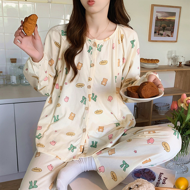 May 202 Spring and Autumn Cotton Postpartum Pregnant Women's Pajamas Maternal Nursing Clothes plus size Thin Loose Home Clothes for Women
