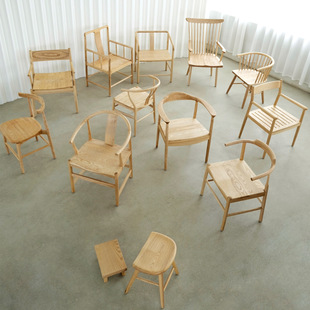 Casual and Stylish Ash Solid Wood Seat Taishi Circle Chair with Backrest Armrest Tea Table Master Chair Restaurant Study Horn Chair