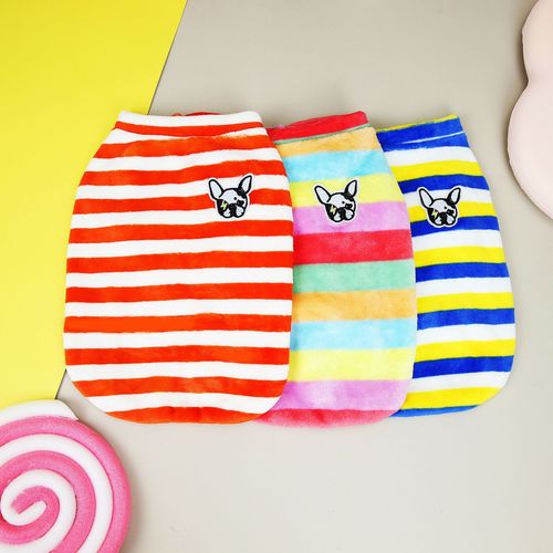 22 bull striped fleece French dog clothes pug dog pet clothing English dog medium dog autumn and winter warm cotton coat