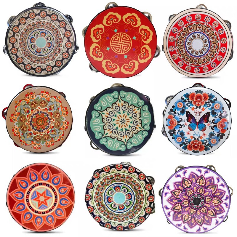 Tambourine 6 inch 7 inch 8 inch children's professional percussion instruments Xinjiang Uygur tambourine rattle drum dance test props