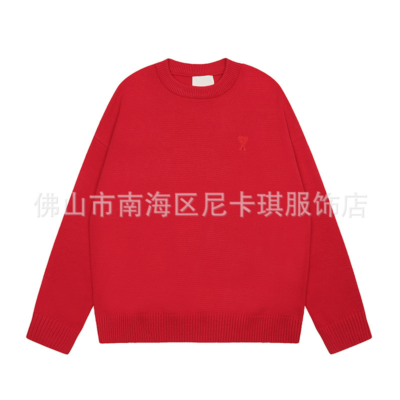 大注目！ ami セーター ラウンドネック ビッグラブ 25ss 新しいカップルルーズ長袖クロスボーダーウール女性のセーター|undefined