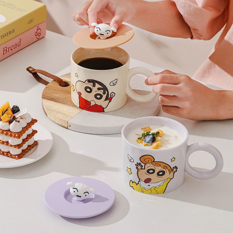Crayón pequeño nuevo taza de cerámica de agua casera con taza de tapa de alto valor facial taza de pareja encantadora taza de oficina