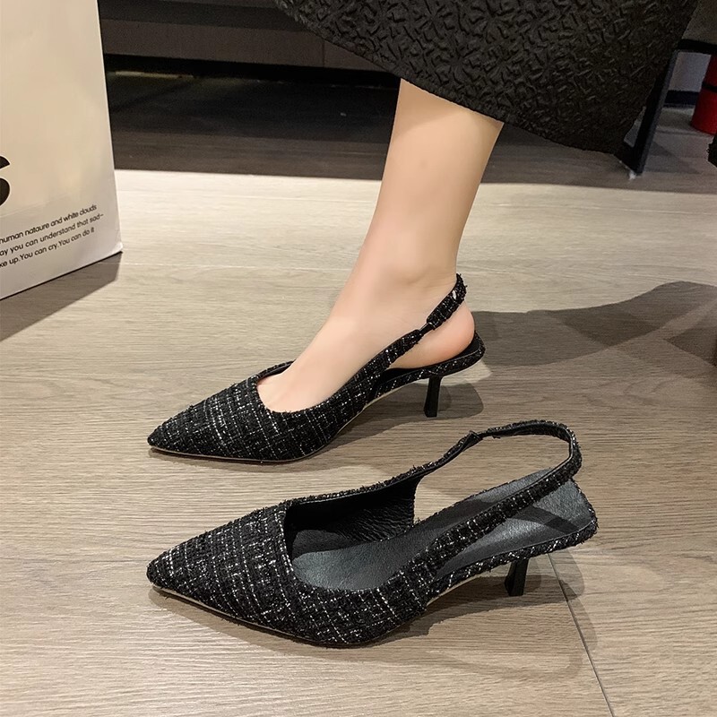 フレンチスタイルの女性用ハイヒールトゥサンダル2025新しい夏のスティレットヒールポインテッドトゥスリッポンシューズ卸売|undefined