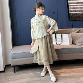 女童新中式国风春秋套装新款童装汉服女宝网红炸街洋气秋装套装裙
