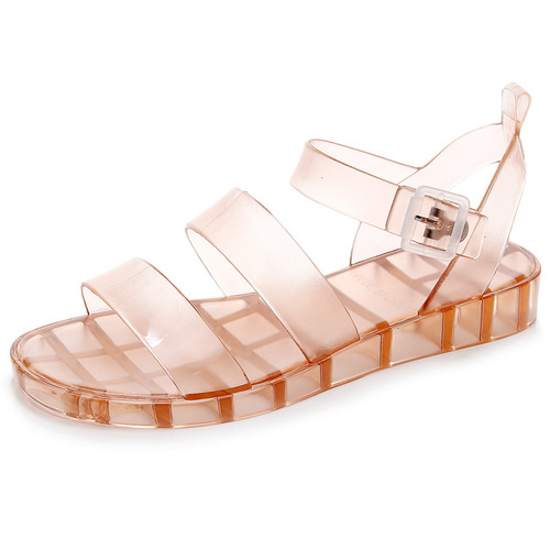 Transparent crystal sandals for women's flat sole summer soft sole jelly shoes waterproof and non-slip Korean style student fashionable and fashionable outside wear