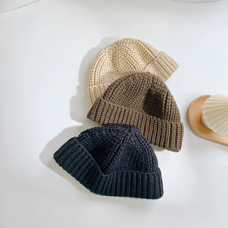 Unisex Children's hat Autumn solid color baby wool hat Autumn winter boys and girls warm melon skin hat knitted hat_voghion.com