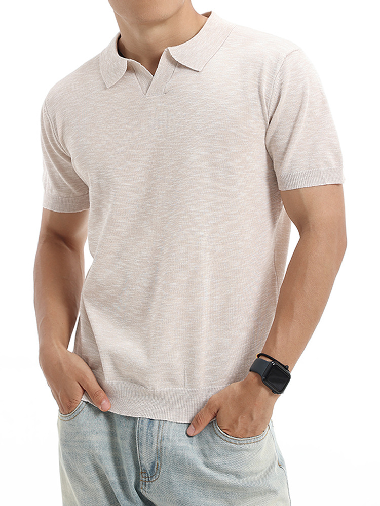 Europa y los Estados Unidos transfronterizos hombres V-collar polo de punto de manga corta verano de negocios casual alta sensación de hombre al por mayor