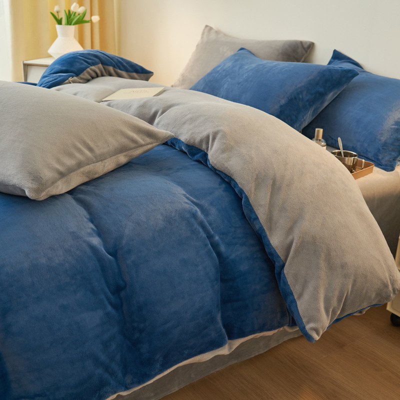 Simple invierno de invierno de cuatro piezas de terciopelo de color sólido, cuatro piezas de terciopelo de invierno de cuatro piezas de terciopelo de franela de tres piezas de cama de cama