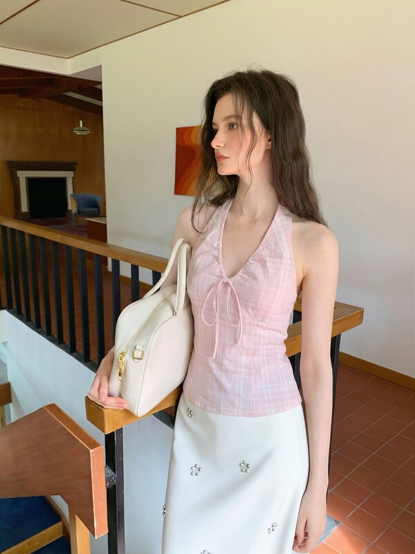 【Official Image】Original Fabric with Bustband】Striped Bowknot Halter Neck Camisole for Women, Summer Slim-Fit Short Top 【Official Image】Original Fabric with Bustband】Striped Bowknot Halter Neck Camisole for Women, Summer Slim-Fit Short Top