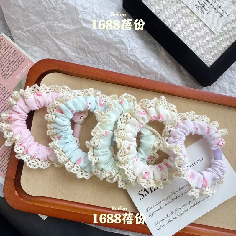 卡通猫咪蕾丝花边小肠发圈可爱甜美百搭夏季扎发皮筋马尾头绳发饰|undefined